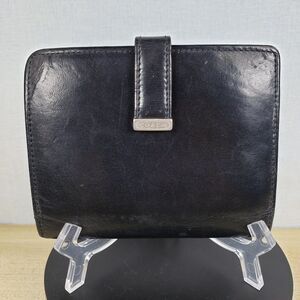 Vintage Coach Black Leather Bifold Wallet Coin Purse With Snap Closure